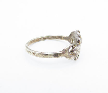 925 Sterling Silver  Vintage Dark Tone Floral Bypass Band Ring Sz 6  RG7127