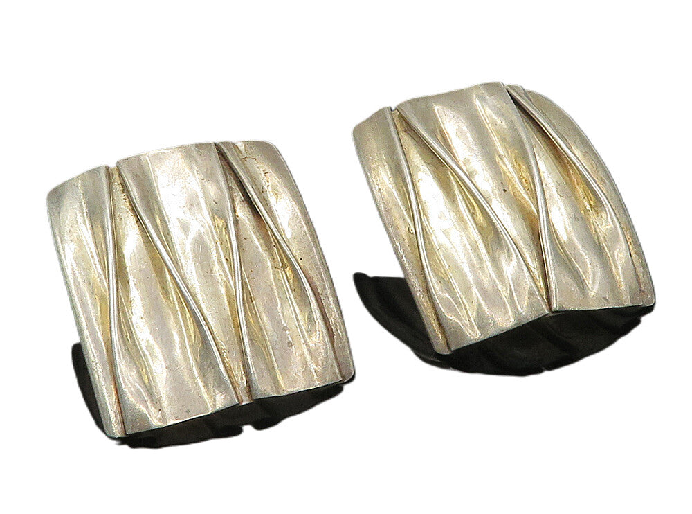 925 Sterling Silver  Vintage Shiny Sculpted Square Drop Earrings  EG5464