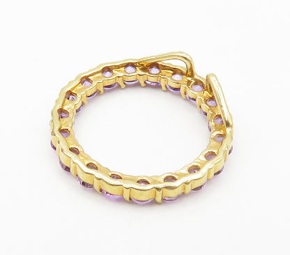 925 Sterling Silver  Amethyst Shiny Gold Plated Open Circle Pendant  PT12966