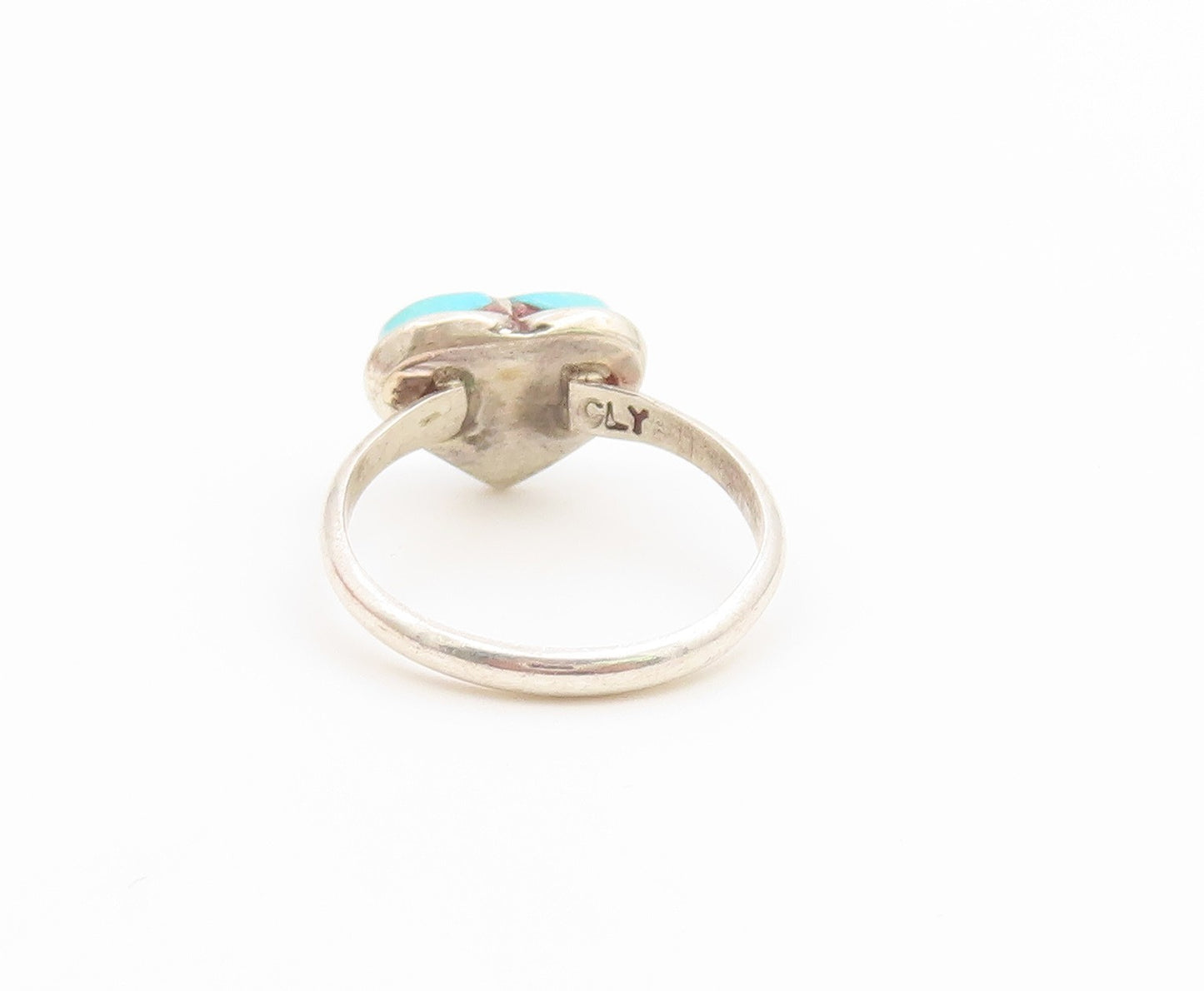 925 Sterling Silver Vintage Ring NAVAJO ZUNI Turquoise Love Heart  Sz 5  RG36802