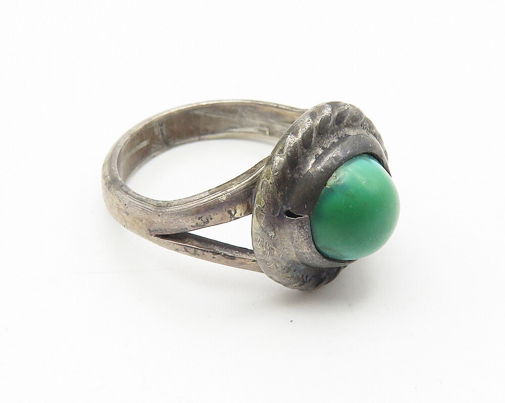 NAVAJO 925 Silver  Vintage Antique Turquoise Twist Band Ring Sz 5  RG10692