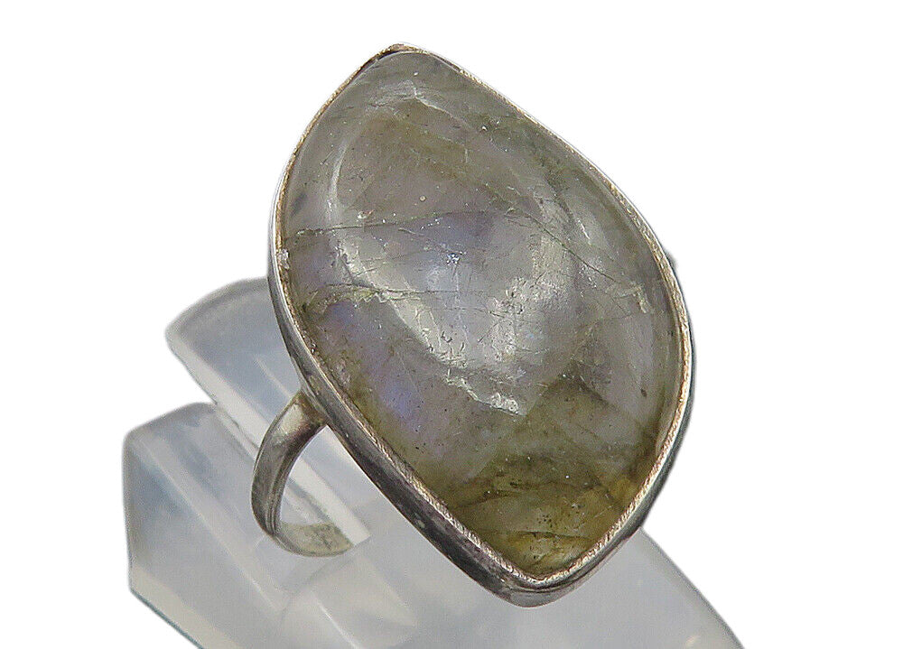 925 Sterling Silver  Labradorite Shiny Smooth Cocktail Ring Sz 7  RG10277