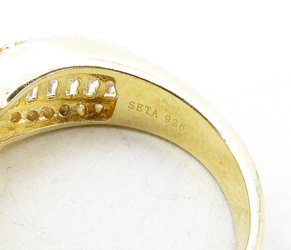 SETA 925 Silver  Cubic Zirconia Gold Plated Solitaire Accent Ring Sz 7  RG8755