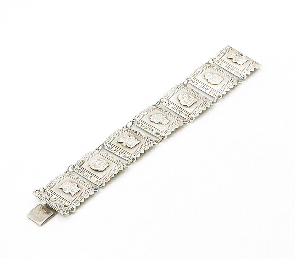 925 Sterling Silver  Vintage Shiny Traditional Statues Chain Bracelet  BT6314