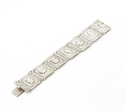 925 Sterling Silver  Vintage Shiny Traditional Statues Chain Bracelet  BT6314