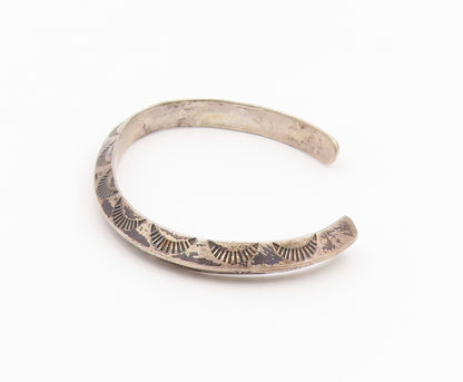 925 Sterling Silver Vintage Bracelet NAVAJO Classic Etched Sunburst Cuff BT12145