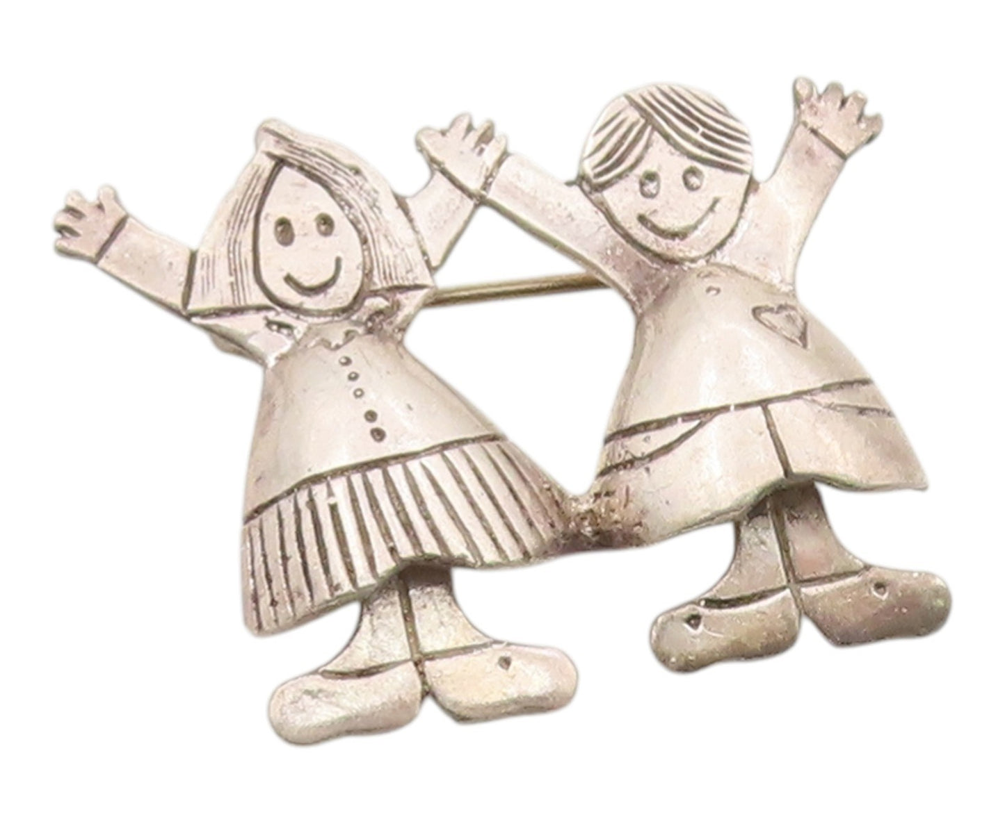925 Sterling Silver Vintage Brooch EFS Dancing Children Figural Pin  BP12543