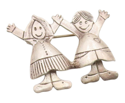 925 Sterling Silver Vintage Brooch EFS Dancing Children Figural Pin  BP12543