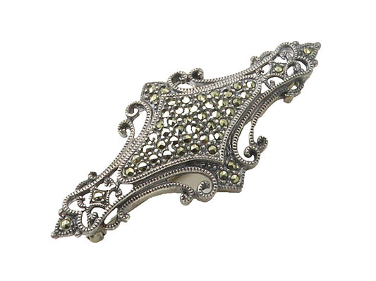 JUDITH JACK 925 Silver  Vintage Sparkling Marcasite Swirl Brooch Pin  BP6978