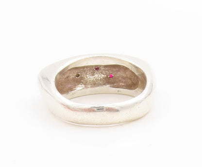 925 Sterling Silver Vintage Ring CZ Inset Textured Signet Band  Sz 5.5  RG33973