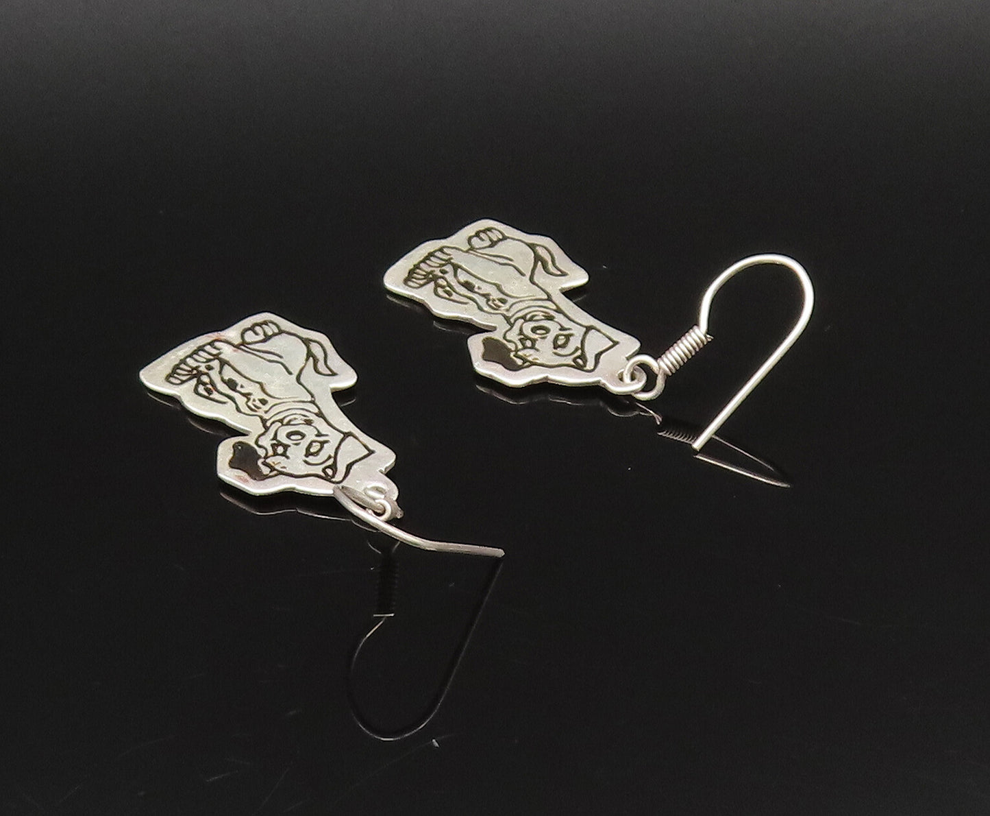 MEXICO 925 Silver  Vintage Engraved Disney 101 Dalmatian Dog Earrings  EG12100