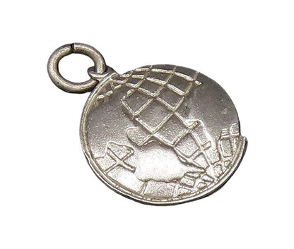 925 Sterling Silver  Vintage Round Etched World Globe Charm Pendant  PT21343