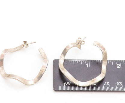 925 Sterling Silver Vintage Earrings Brutalist Wave Design Cutout Hoops  EG13304