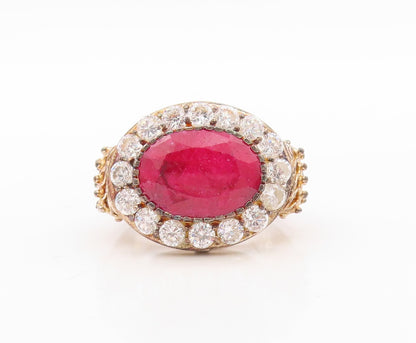 925 Sterling Silver Vintage Ring Real Oval Gemstone & CZ Frame  Sz 7  RG30939