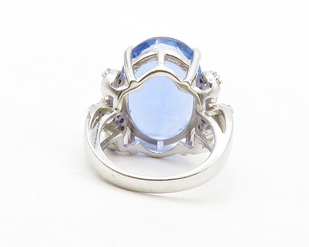 925 Sterling Silver  Faceted Blue Topaz Swirl Cocktail Ring Sz 5.5  RG13471