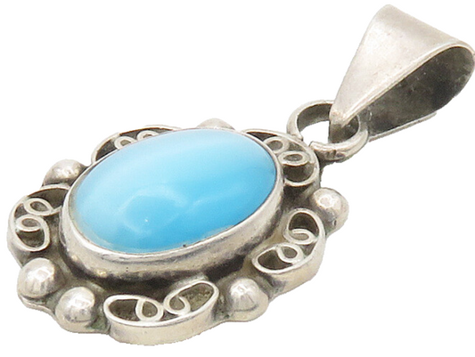 925 Sterling Silver  Vintage Blue Cat's Eye Stone Pretzel Pendant  PT13151