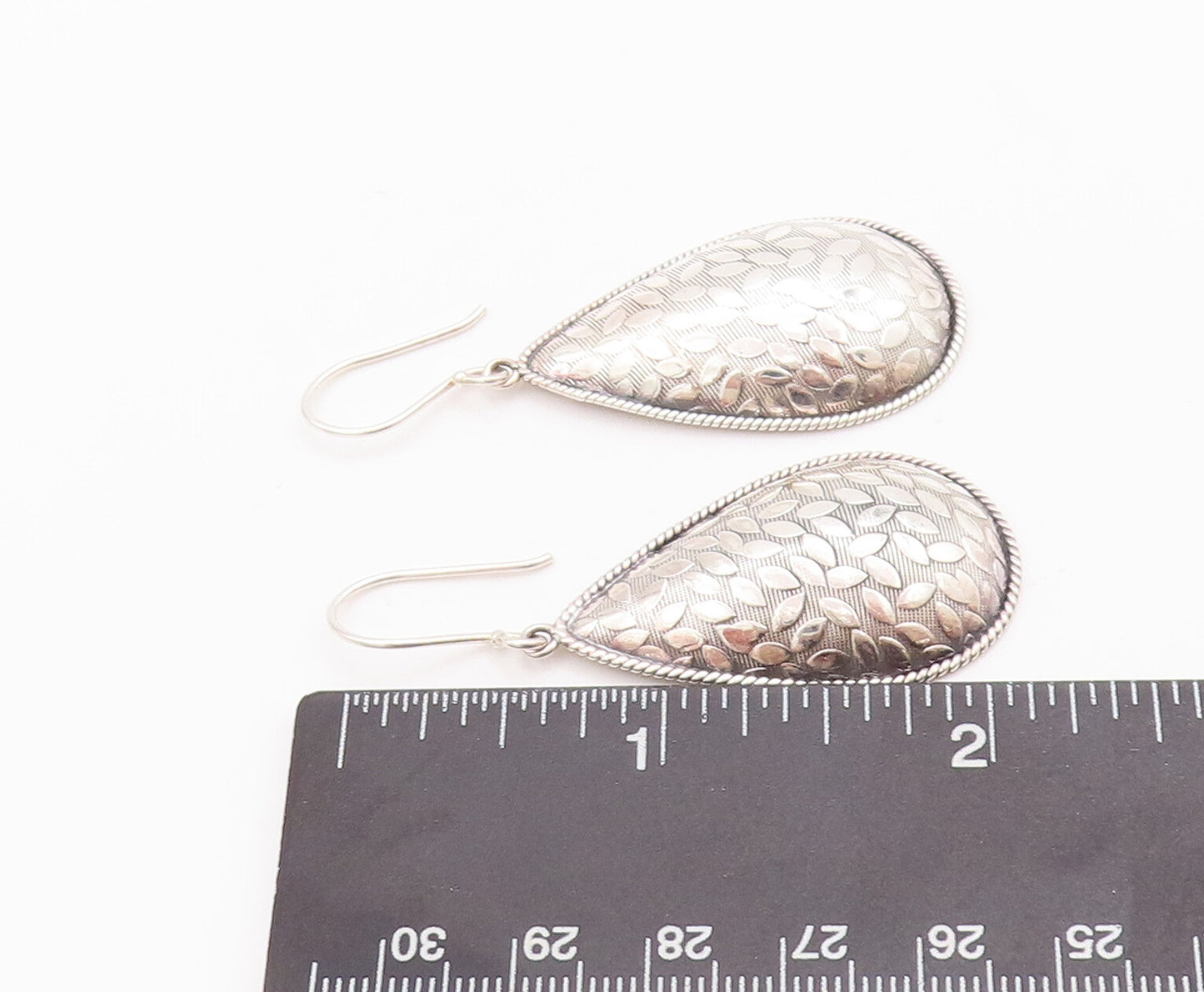 925 Sterling Silver Vintage Earrings DOUG PAULUS Drop Shape Leaf Carved  EG12989