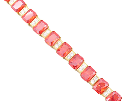 925 Sterling Silver Vintage Bracelet Gold Plated Red & White CZ  BT10780