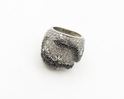 925 Silver  Cubic Zirconia & Hematite Snake & Lizard Band Ring Sz 5  RG18122