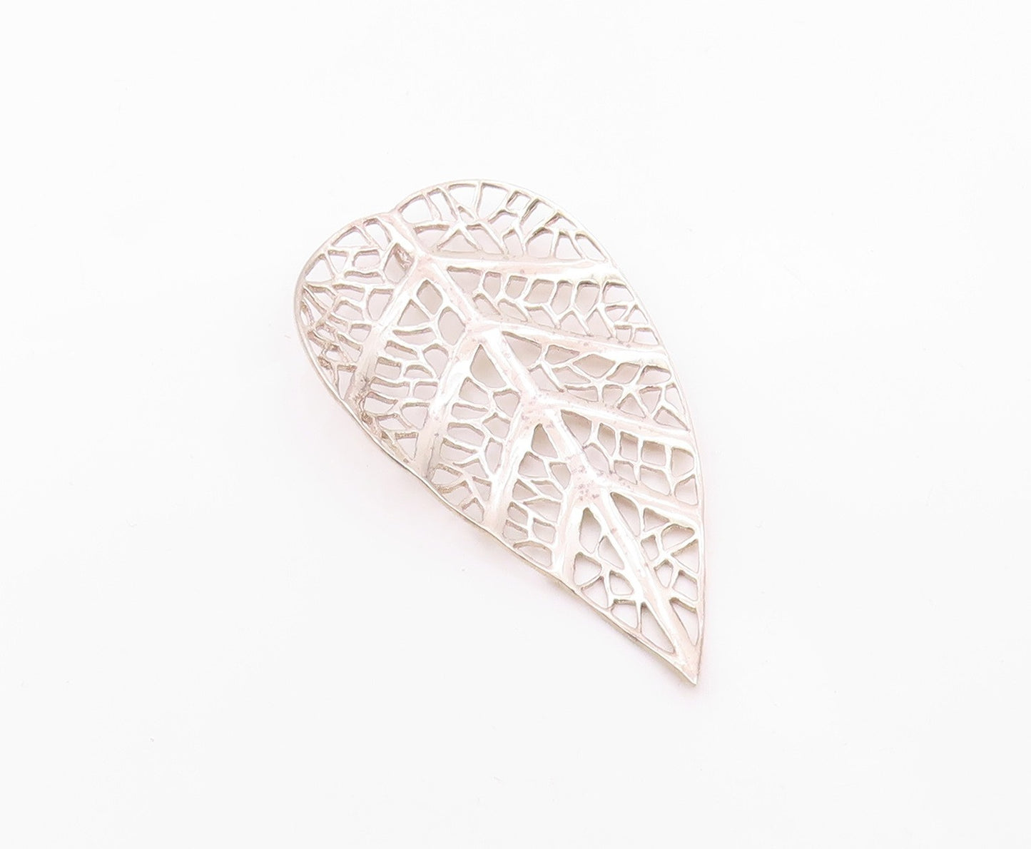 KRISSOS 925 Silver  Vintage Rare Openwork Greece Leaf Drop Pendant  PT21873