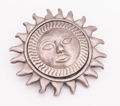 925 Sterling Silver Vintage Brooch Pin Solid Swirly Carved Sleeping Sun  BP10767