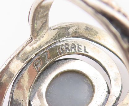 925 Sterling Silver Vintage Ring OR PAZ ISRAEL Drusy Quartz Band Sz 8.5 RG36450