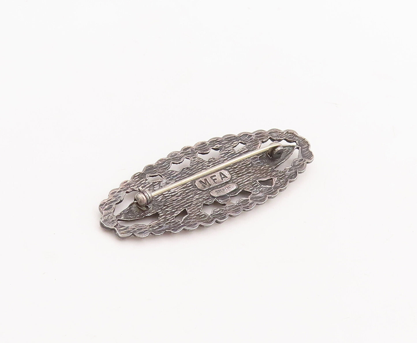 925 Sterling Silver Vintage Brooch Pin MFA Oval Leafy Flower Carved  BP11063