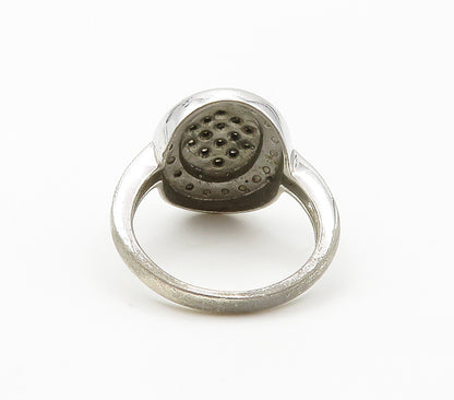 925 Sterling Silver  Shiny Genuine Diamonds Oval Cocktail Ring Sz 7  RG15448
