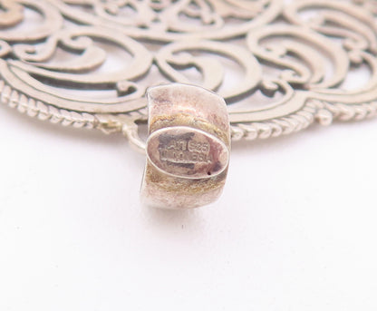 925 Sterling Silver Vintage Pendant Swirly Cutout Floral Circular Patten PT22831