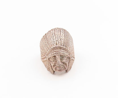 925 Sterling Silver Vintage Ring Large Feathered Native Chief Band Sz 7  RG34003