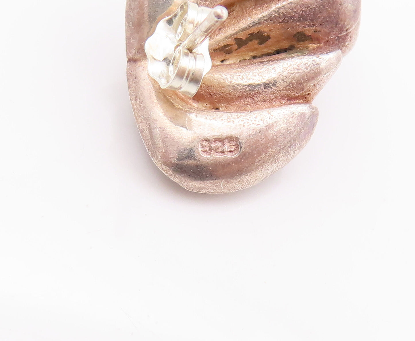 925 Sterling Silver Vintage Earrings Designer Modernist Puff Carved  EG12993