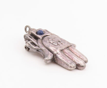 925 Sterling Silver Vintage Brooch FRANK MEISLER Lapis Lazuli Eyed Hamsa BP12074