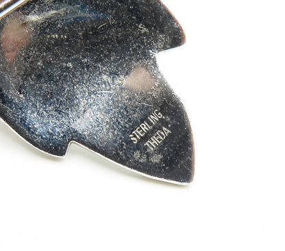 THEDA 925 Sterling Silver   Vintage Shiny Etched Floral Leaf Brooch Pin BP6624