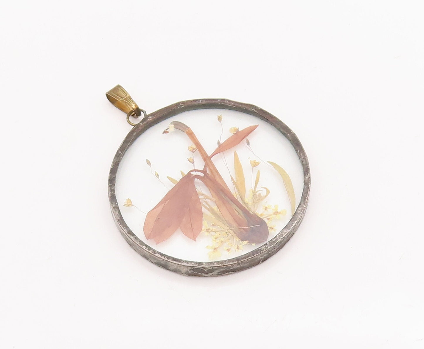 925 Sterling Silver Vintage Pendant Designer Dried Pressed Flowers  PT23335