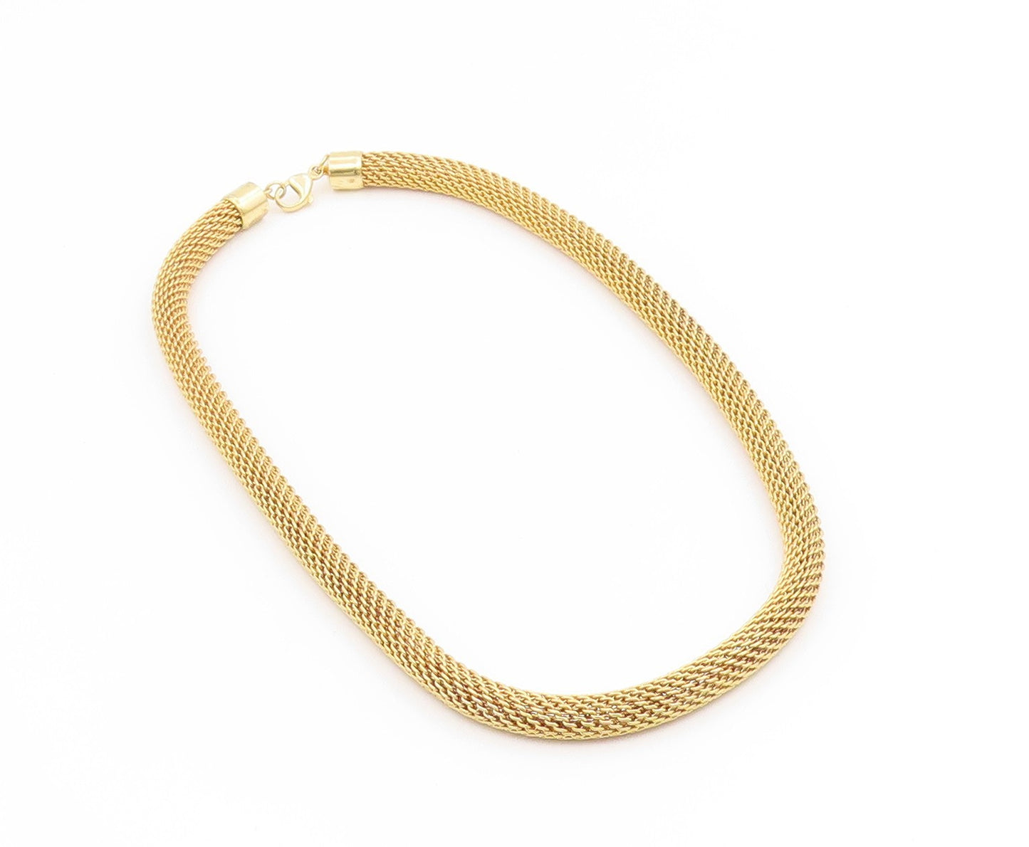 925 Sterling Silver Vintage Necklace Gold Plated Intricate Woven Mesh  NE4817