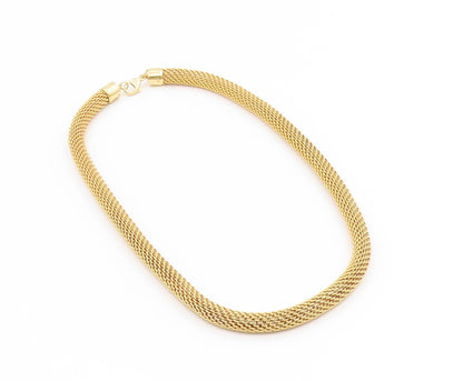 925 Sterling Silver Vintage Necklace Gold Plated Intricate Woven Mesh  NE4817