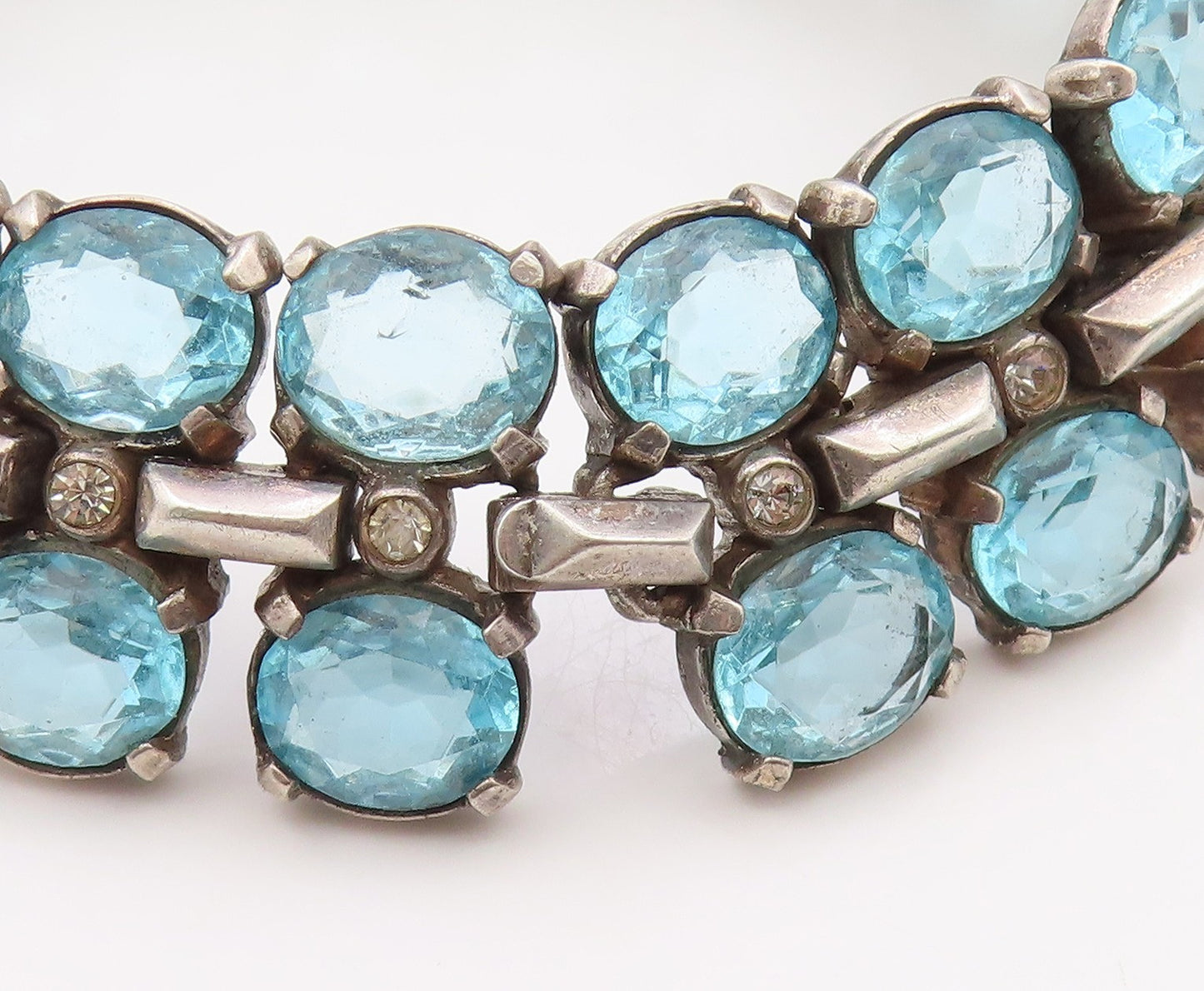 925 Sterling Silver Vintage Bracelet TRIFARI Blue Topaz & Sapphire Link  BT12112
