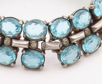 925 Sterling Silver Vintage Bracelet TRIFARI Blue Topaz & Sapphire Link  BT12112