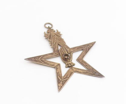 925 Sterling Silver Vintage Pendant Antique Hand In Five Pointed Star  PT26203