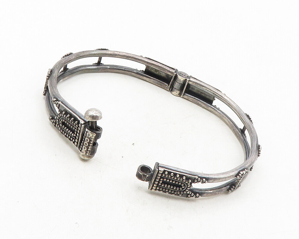 BALI 925 Sterling Silver  Vintage Oxidized Dot Pattern Bangle Bracelet  BT4295