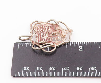 925 Sterling Silver Vintage Pendant Etched Tropical Beach House Charm  PT26459