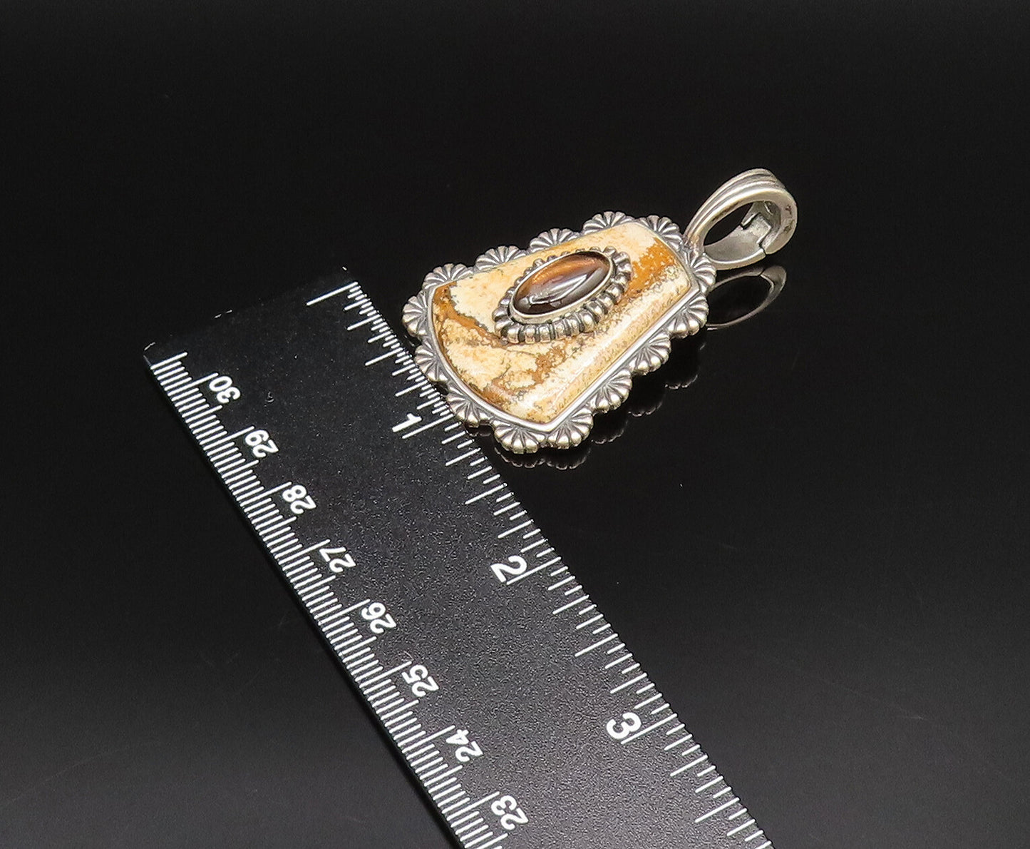 CAROLYN POLLACK 925 Silver  Vintage Tiger's Eye & Jasper Drop Pendant  PT21674