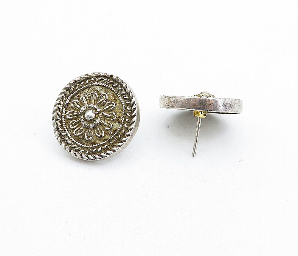 925 Sterling Silver  Vintage Antique Round Floral Button Drop Earrings  EG2630