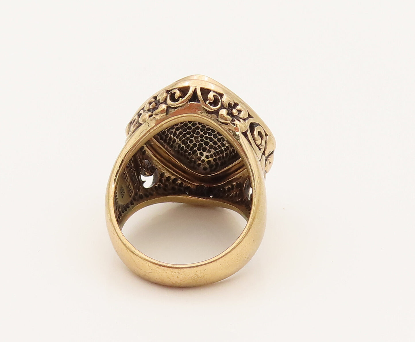 BARSE 925 Silver  Vintage Two Tone Hammered Dome Floral Ring Sz 11  RG26352