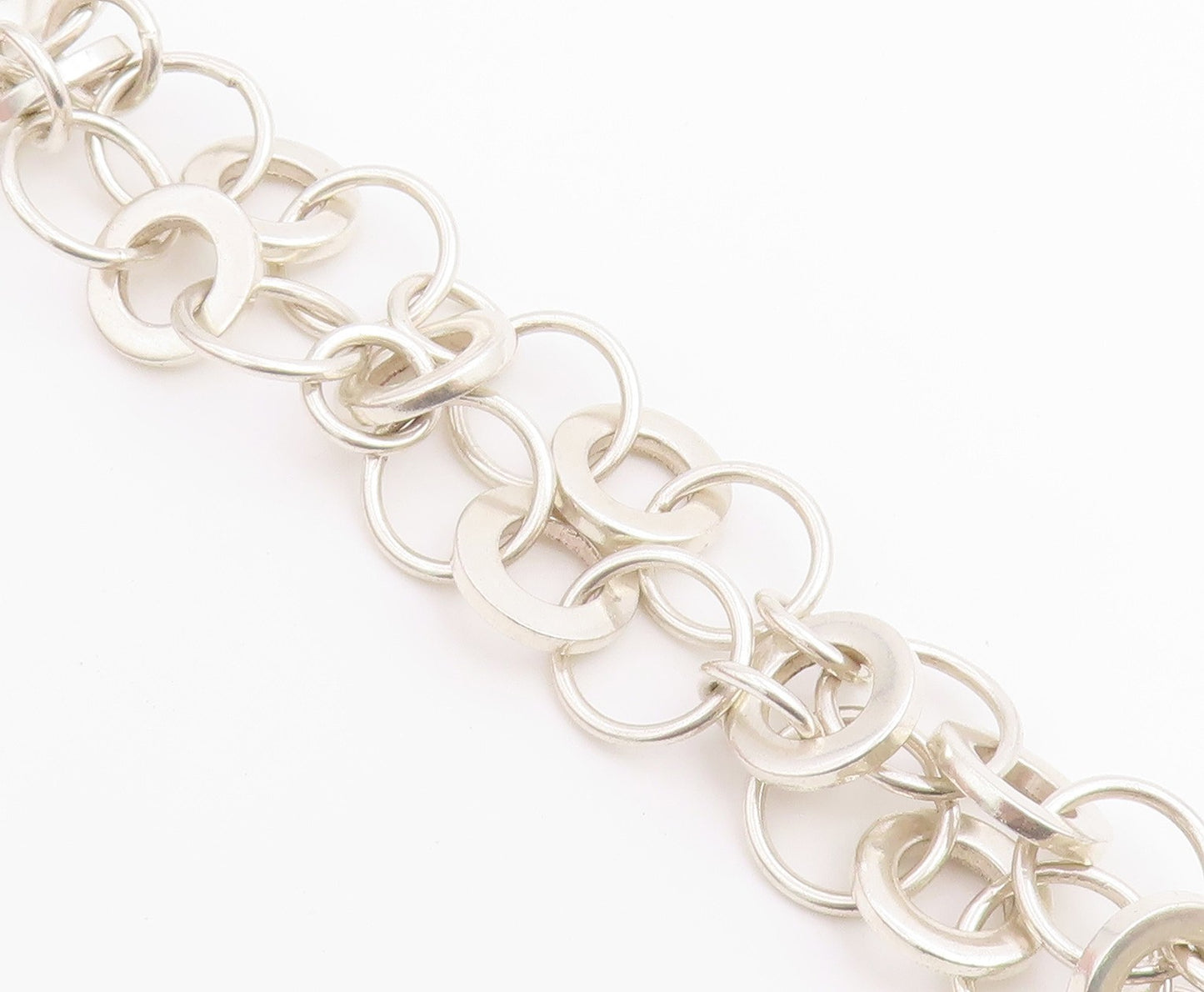 925 Sterling Silver Vintage Bracelet MEXICO Interlocking Circles Link  BT12211