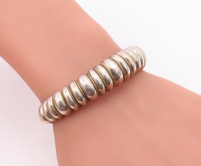 14k Gold & 925 Sterling Silver Vintage Bracelet Chunky Fluted Dome Cuff  BT12143