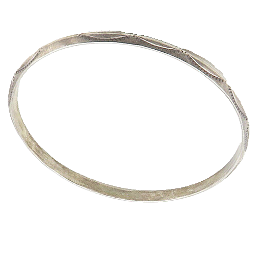 NAVAJO 925 Sterling Silver  Vintage Etched Pattern Bangle Bracelet  BT7803