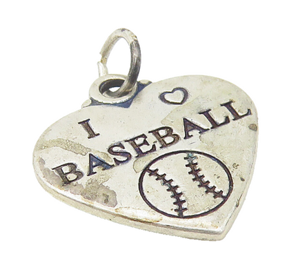 925 Sterling Silver  Vintage I Love Baseball Heart Sports Pendant  PT9137