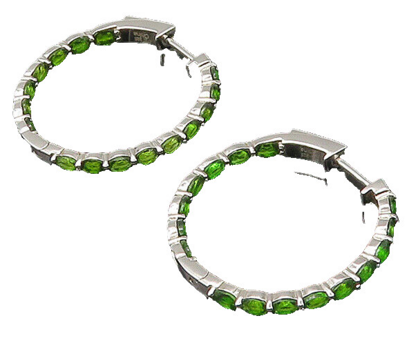 925 Sterling Silver  Vintage Prong Set Peridot Shiny Hoop Earrings  EG10929