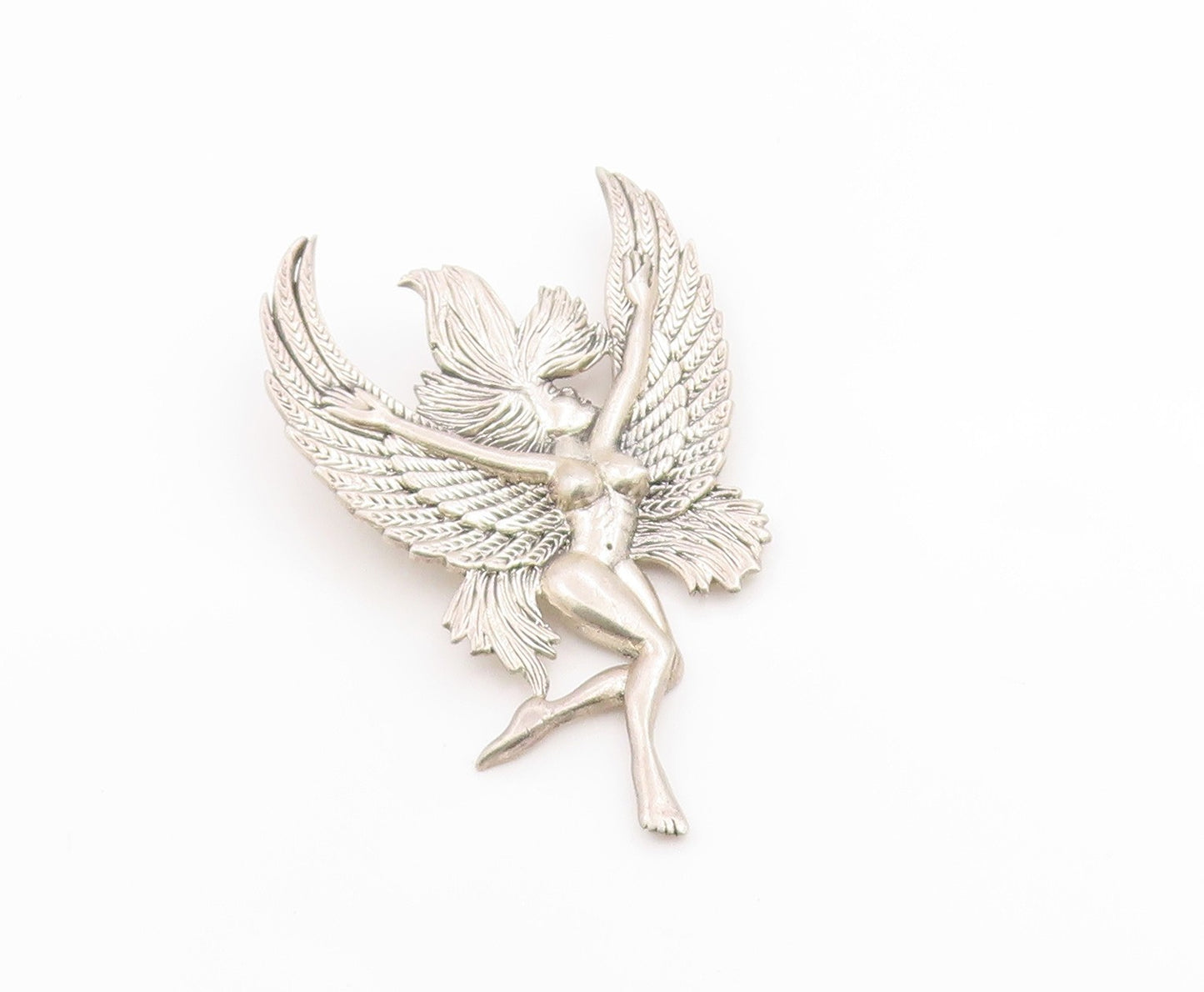 925 Sterling Silver Vintage Pendant Etched Winged Fairy Angel Figurine  PT26295